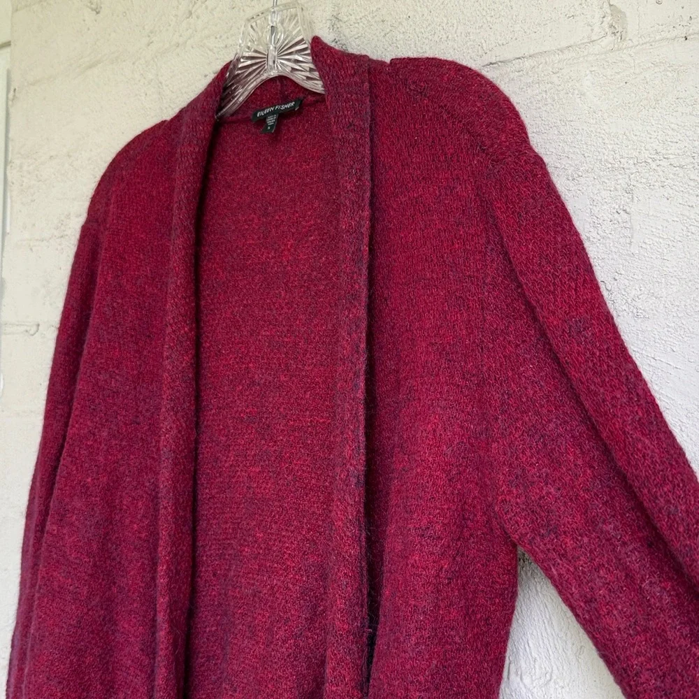 Eileen Fisher Cranberry Red Lightweight Wool/Mohair Open Cardigan Size Small - Picture 4 of 10